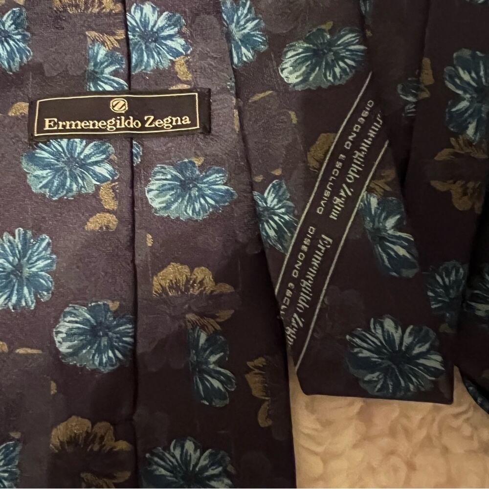 Ermenegildo Zegna Silk Tropical Floral Tie Turquoise Aqua Flowers - Picture 6 of 6